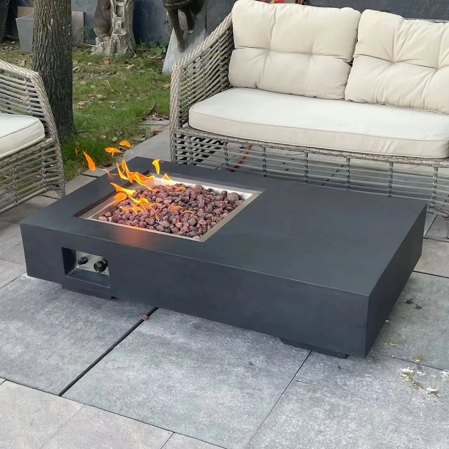 Contemporary Rectangle Gas Fire Pit Coffee Table Enhances Any Outdoor Area With Heat And Elegance
