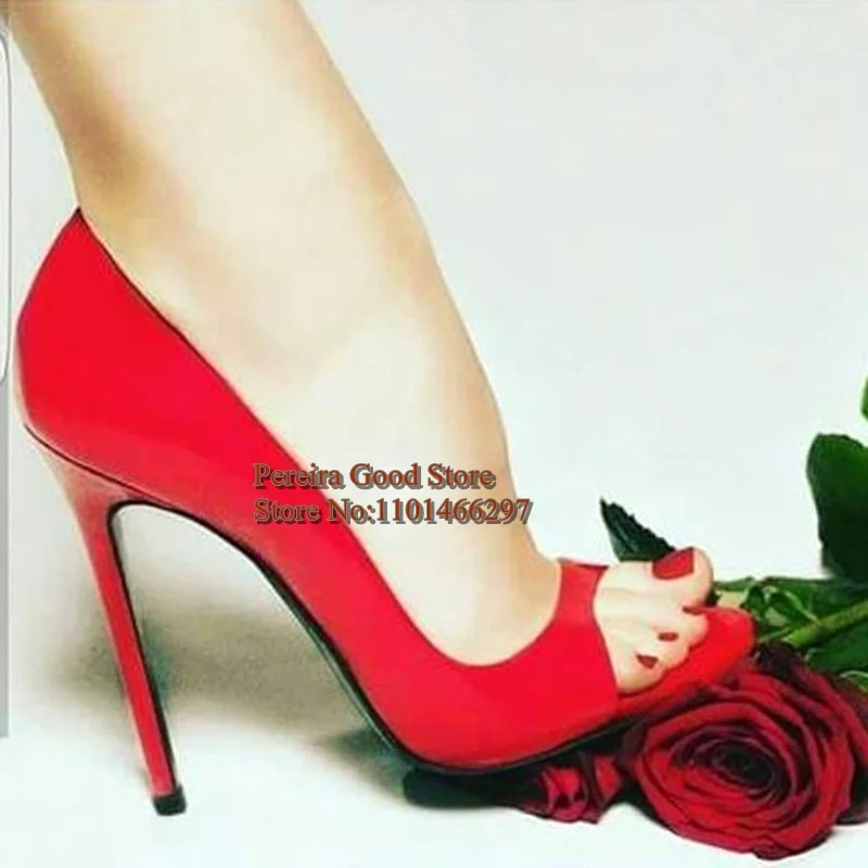 Open Toe Red Patent Leather Women High Heel Pumps Cutouts Slip On Spring Autumn Modern Runway Footwear