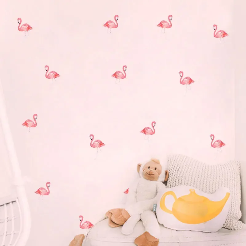 36PCS/SET Cartoon Pink Flamingo Wall Stickers for Bedroom Sofa Girl Room Wall Decor DIY Painting Add Childlike Interest Bathroom