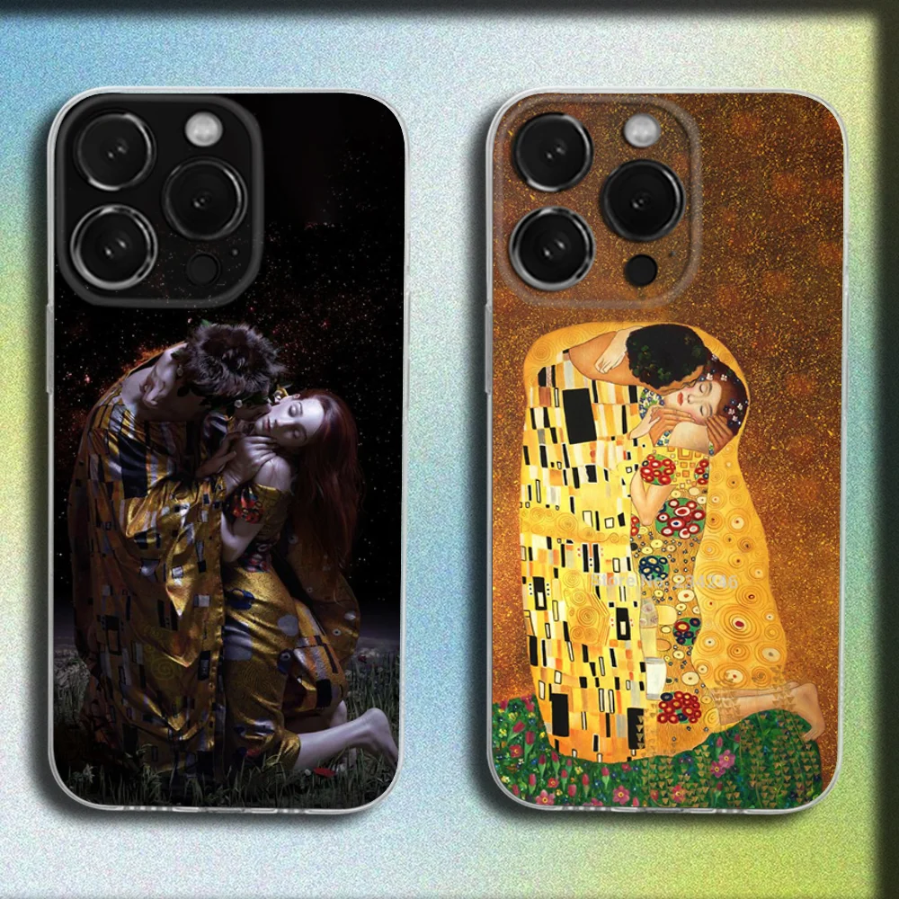 

The Kiss Gustav Klimt Painting Phone Case For iPhone 16,15,14,13,12,11 Plus,Pro,Max,XR,XS,X,Plus,SE,Mini Transparent Soft Cover