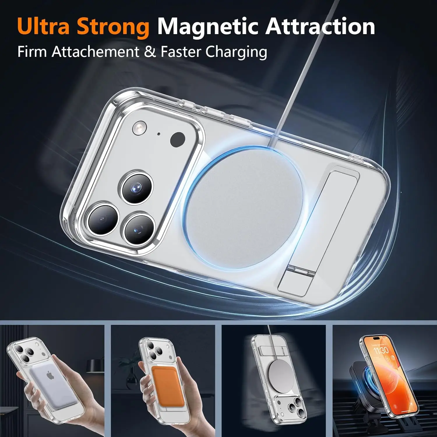 Magnetische Transparente Handyhülle für iPhone 17 16 15 14 18 Pro Max, Militärische Qualität, Sturzsicher und mit Unsichtbarer Halterung, Stoßdämpfend – Detail 3