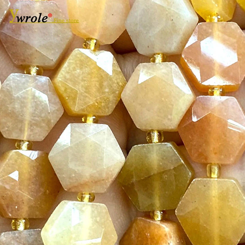 12mm Faceted Hexagon Natural Stone Golden Gobi Jade Loose Spacer Beads for Jewelry Making Diy Bracelet Charms Accessories