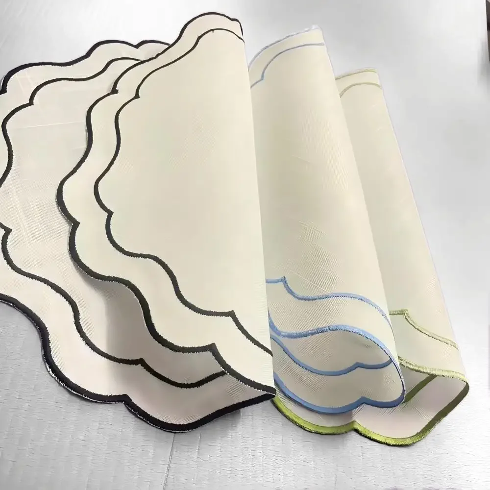 5pcs Embroidery Placemats Solid Color Fabric Washable Table Napkins for Home Kitchen Restaurant Wedding Party Hotel