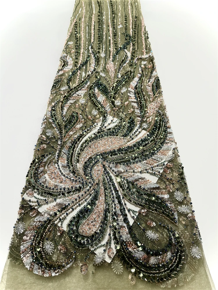 Fashion New Design Africa Nigerian Artistic Pattern Handmade Embroidery Sequins Hot Sale French Beads Tulle Lace For Party Dress
