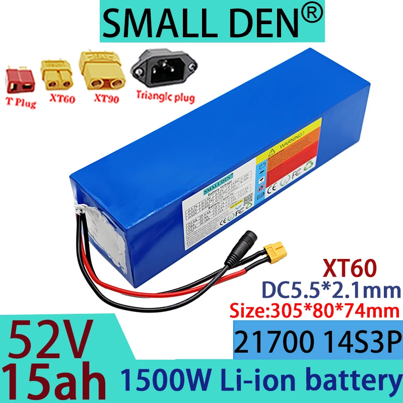 New 52V 15ah 14S3P 21700 lithium battery pack, A-class battery with 1500w high power and 58.8V long endurance, solar outdoor