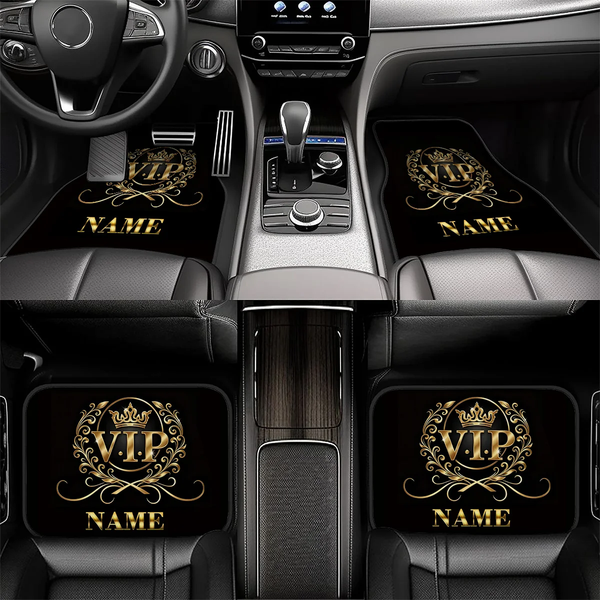 1pc/4pcs Customized Text Car Trunk Mat, Car Floor Mat, VIP Custom Template With Classic Baroque Style. Suitable For Cars, Trucks