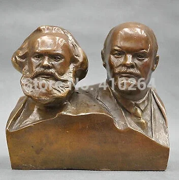 6'' Great Communist Marx And Lenin Bust Bronze Statue