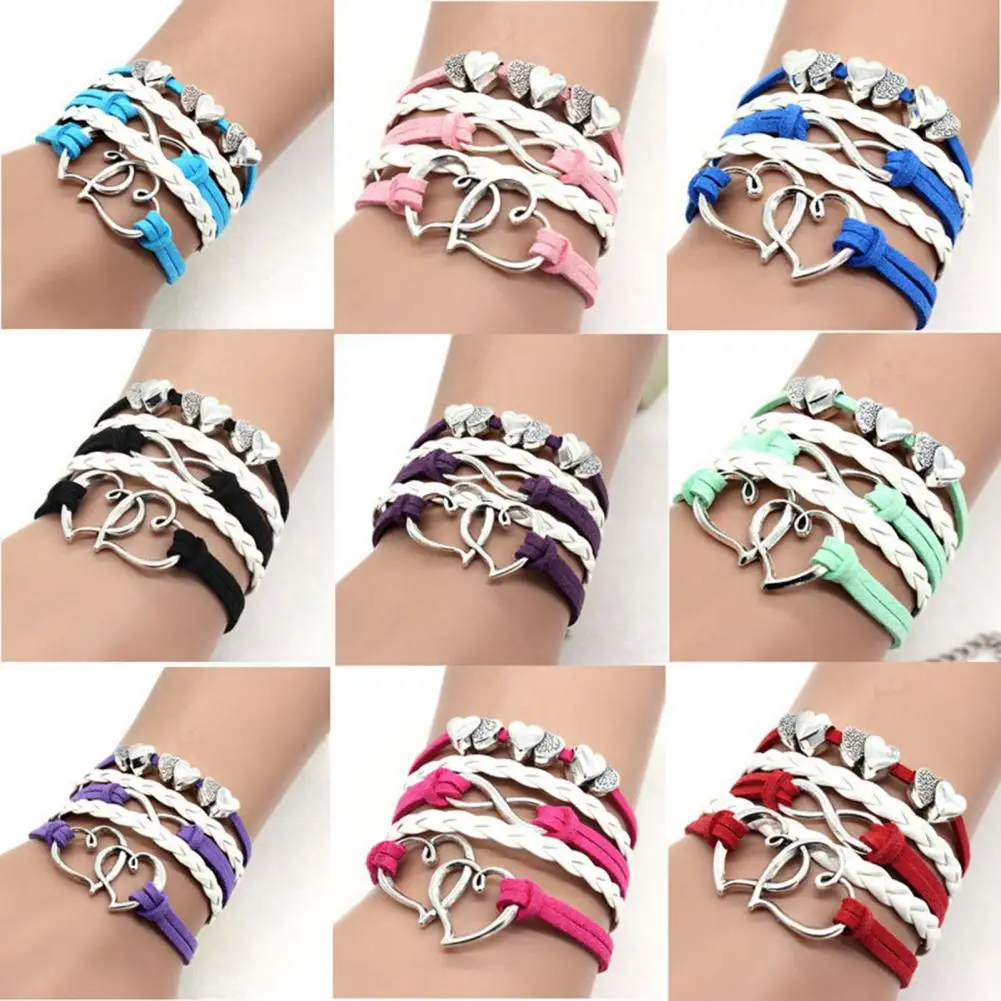 Bracelet Multiple Layer Anti-allergic Fashion Accessories Handmade Fashion Big Love Heart Pendant Braided Bracelet