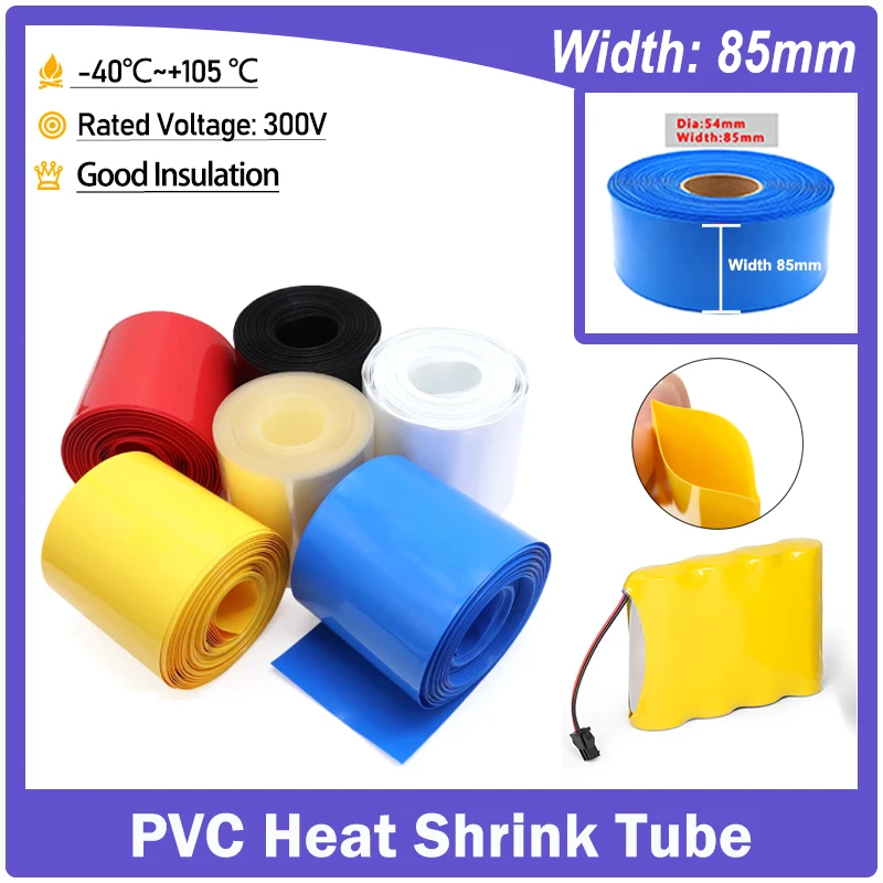 

1-50m Width 85mm PVC Heat Shrink Tube 18650 Battery Wrap Heat Shrinkable Insulated Cable Protection Film Wrapping Sleeve