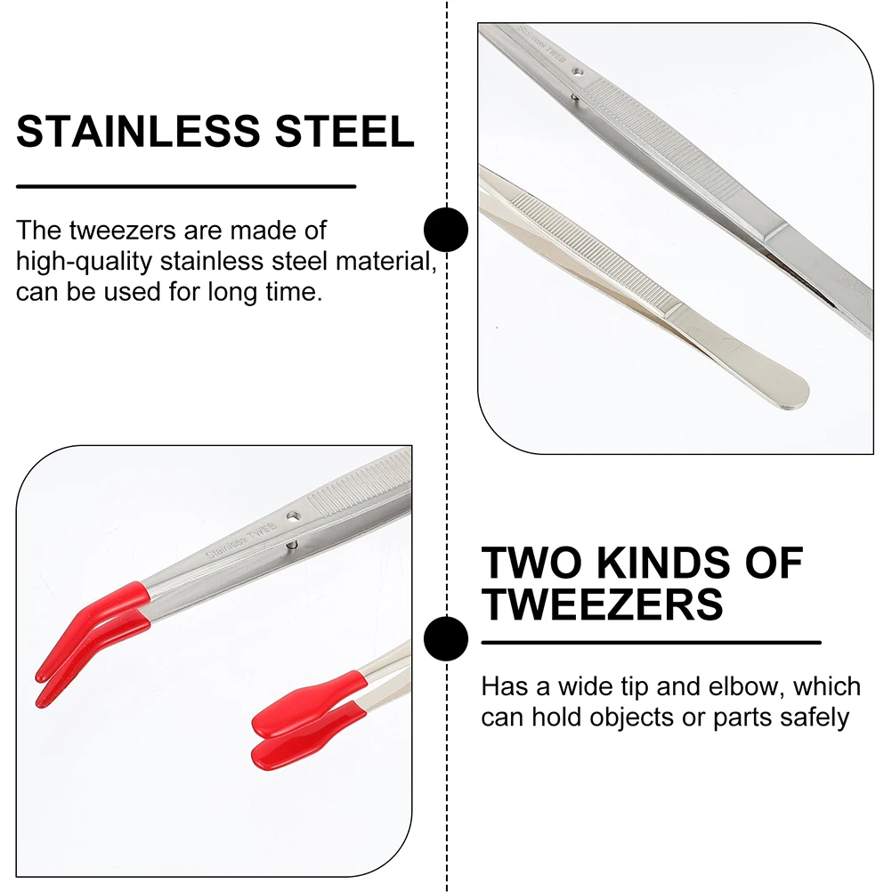 

4 Pcs Rubber Tip Tweezers Stainless Steel Handy Straight Professional Set Flat Curved