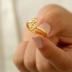 Custom Name Initials Ring Stainless Steel Adjustable Finger Jewelry for Women Men Fashion Personalize Customize Birthday Gifts