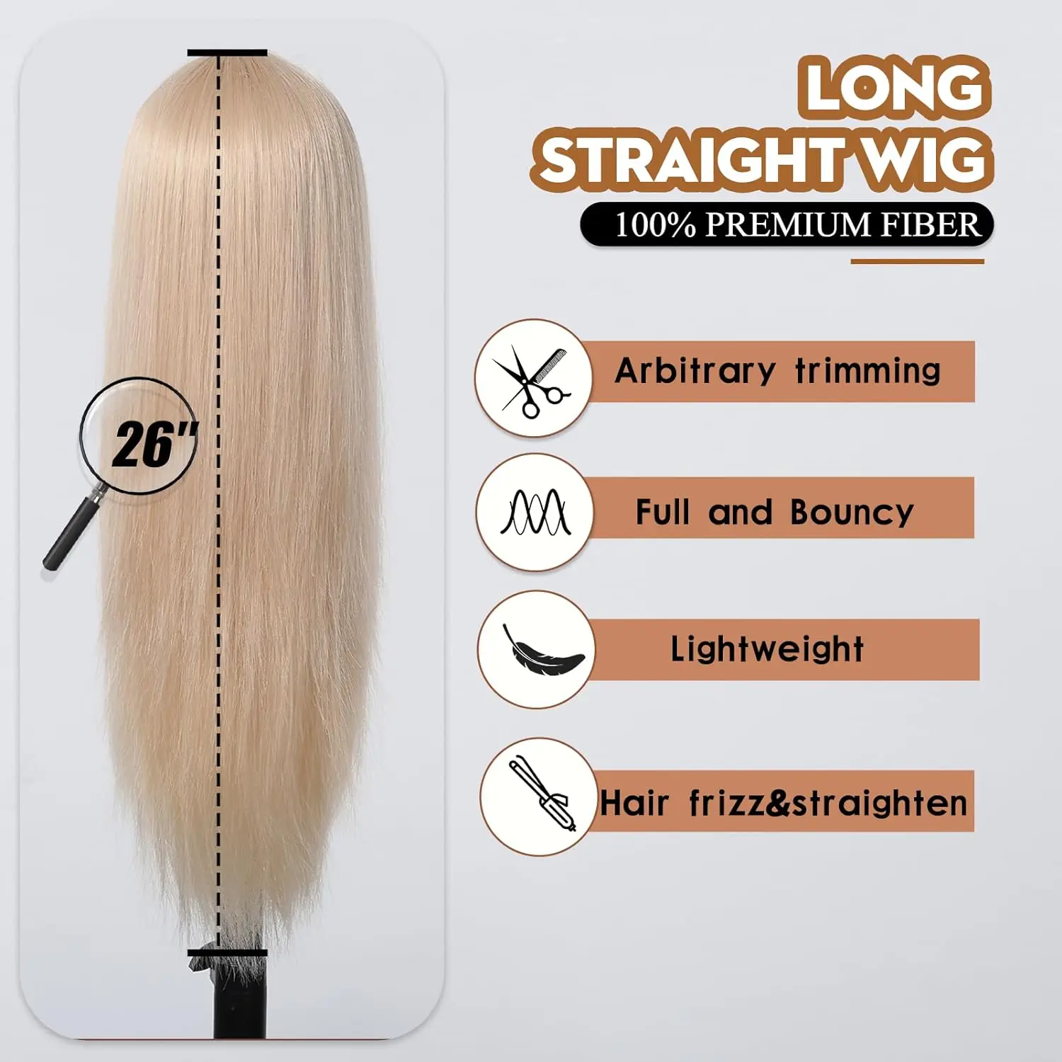 Blonde Wig Women Long Straight Bangs Natural Synthetic Fiber Synthetic Hair Fashion Ladies Daily Party Use Heat Resistant