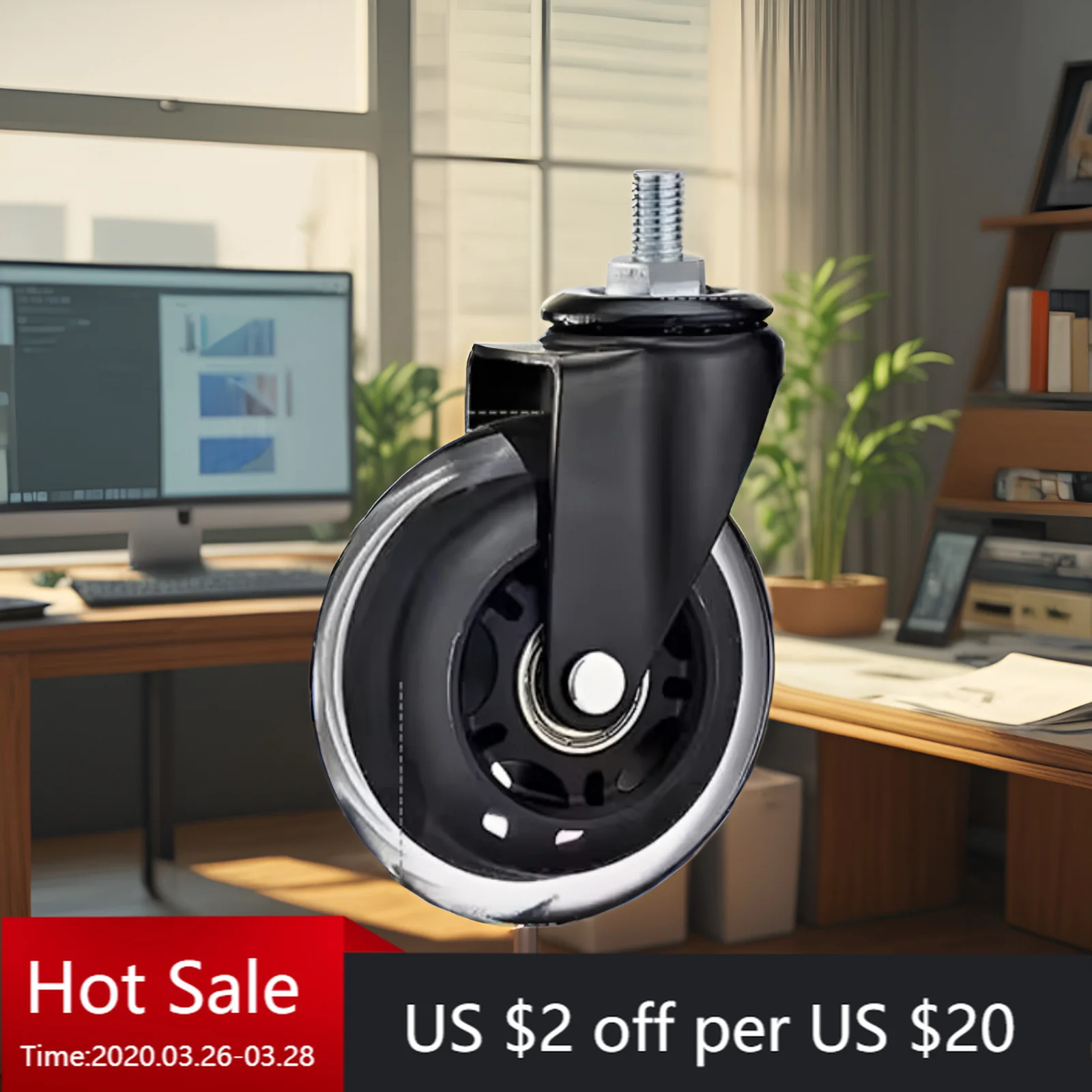 

5PCS 3 Inch Universal Silent Caster Wheels M8/M10/M12 Screw PU Roller for Furniture, Scooter, Stage Equipment, Industrial Cart