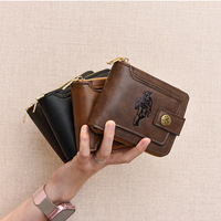 Leather Men's Short Zipper Wallet Vintage RFID Blocking Large Capacity Bifold Wallet for Men Card Holder Purse with Coin Pocket