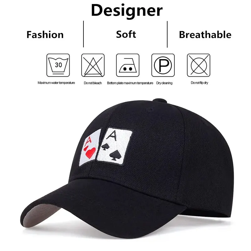 Unisex Poker Serce A Haft Snapback Czapki z daszkiem Wiosna i jesień Regulowane Kapelusze Okresowe Kapelusz