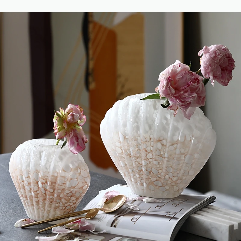 Glass Vase Clamshell Whelk Scallop Flower Vase Glass Floral Arrangement Accessories Terrarium Home Decoration