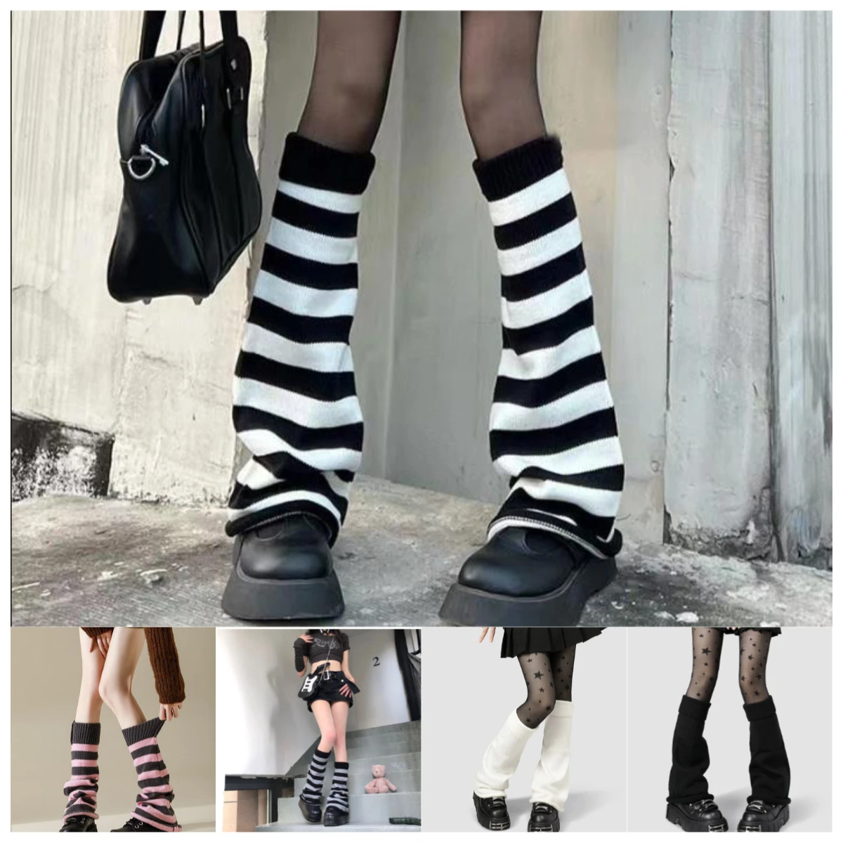 レディースレッグウォーマー秋と冬ワイドレッグブラックホワイト - Winter Clothing Leg Warmers のレビューと価格