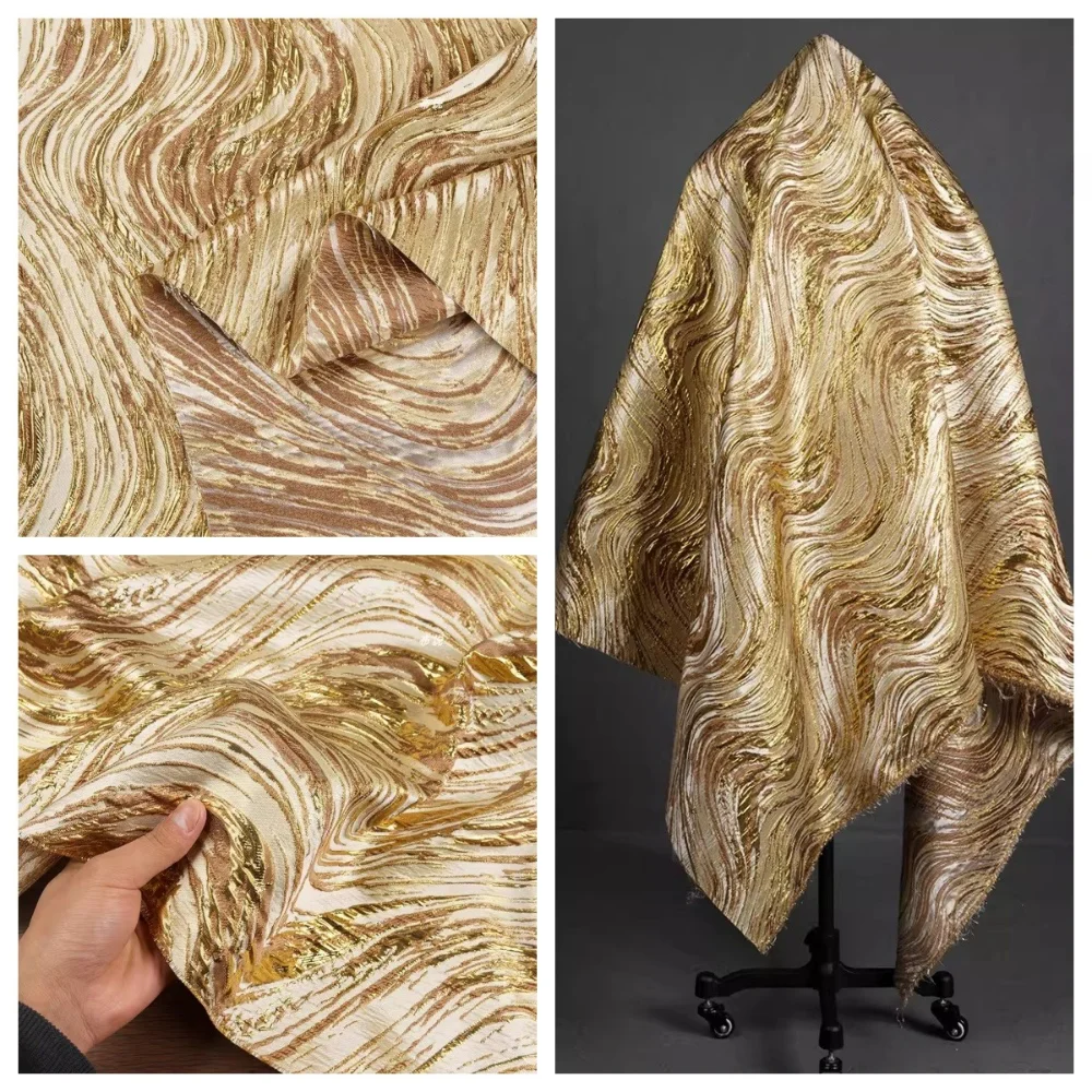

Water Ripple Gold Wire Jacquard Fabric for Retro Fashion Clothing Diy Sewing Fabrics Material Cloth By The Yard