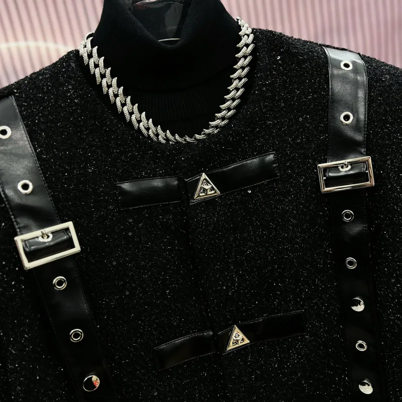 WVGA سترة قصيرة الخريف الشتاء رجل جديد المعادن المرقعة تصميم عصري ضوء الفاخرة المتخصصة شيك عادية كم طويل معطف Ins W10831