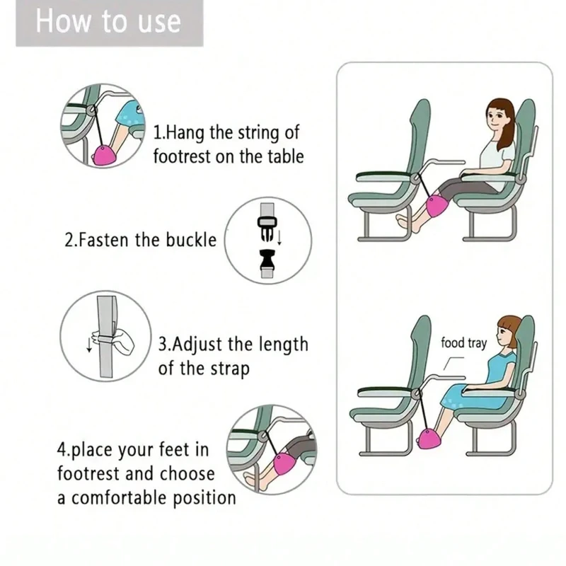 أرجوحة مسند للقدمين قابلة للتعديل للسفر بالطائرة، حافلة طيران طويلة، قطار مكتب، ملحقات السفر لراحة الساق، حبال القدم