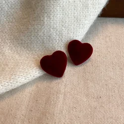 Fall/winter Flocking Wine Red Love Earrings Female 2023 New Exquisite Korean Fashion Earrings for Women Jewelry