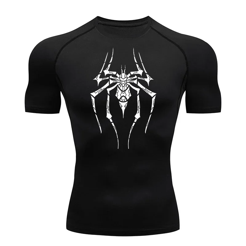 Spider Print Compression Shirts for Men Gym Workout Running Baselayers Undershirts Rash Guard Athletic Quick Dry Tshirts Tops