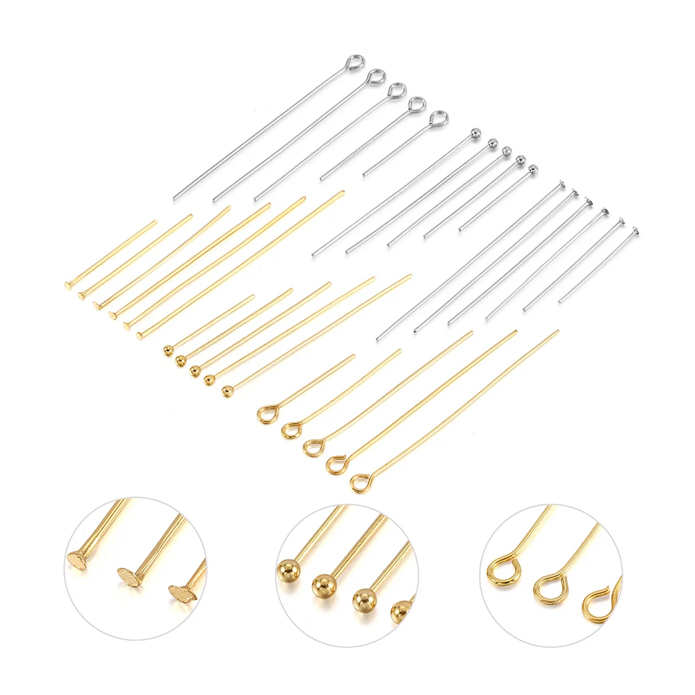 50-100pcs Stainless Steel Heads Eye Flat Head Pin Gold Silver Plated Ball Head Pins Findings For Jewelry Making  Accessories