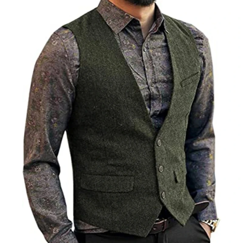 Chaleco de hombre azul claro clásico en espiga Tweed traje de lana chaleco con cuello en V chaleco ajustado para padrinos de boda chalecos de traje