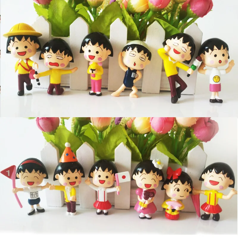 12 pz/set Chibi Maruko-Chan PVC Action Figure Anime Cartoon Mini Modello di Auto Decorazione Del Desktop Giocattolo di Fascino Regalo Di Compleanno Per Bambini