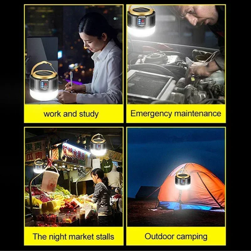 Powerful Solar LED Camping Lamp Waterproof Portable Lanterns Emergency Lights For BBQ Hiking USB Rechargeable Tent Lanterns