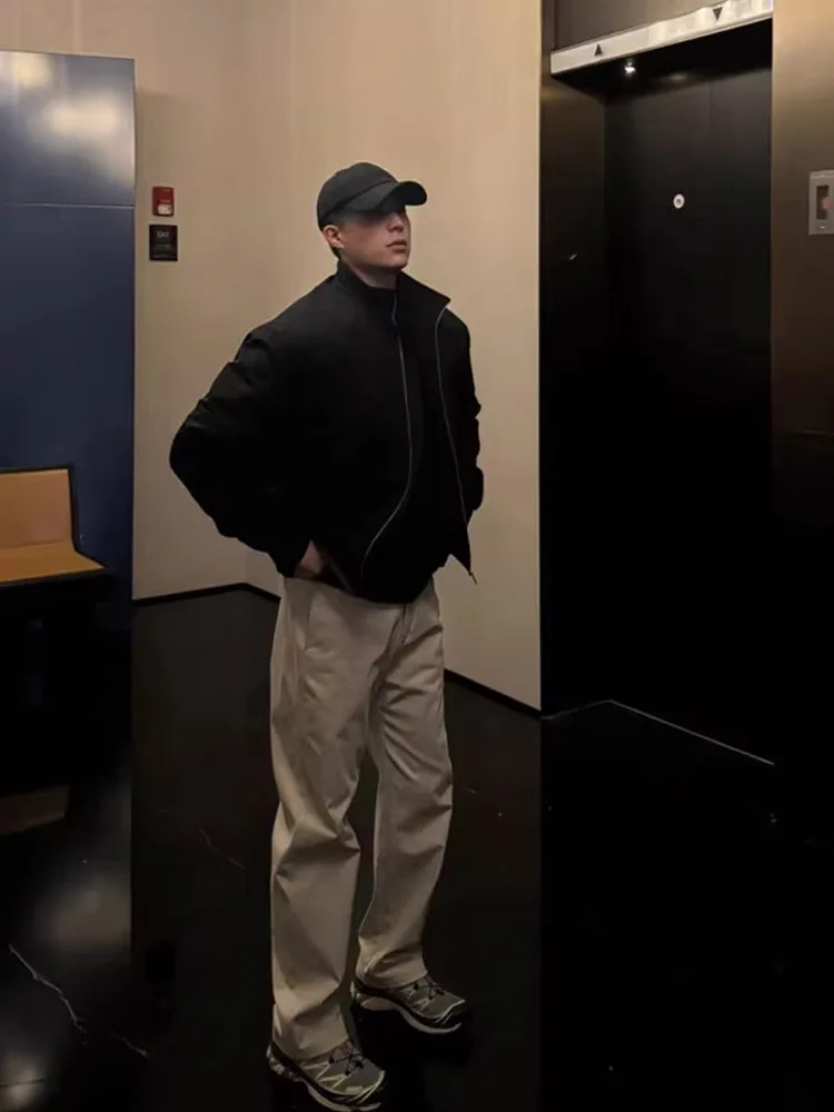 

Мужская хлопковая куртка в стиле ретро в американском стиле, осенне-зимнее пальто, теплая куртка с застежкой-молнией и воротником-стойкой