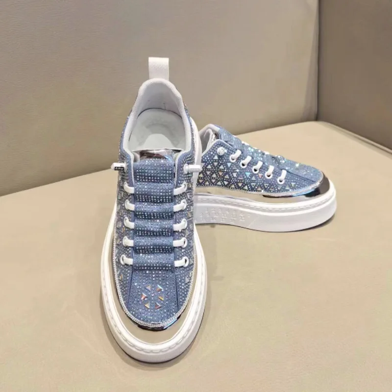 

Fashionable Rhinestone Men's Casual Shoes Breathable Lace-up Men's Low-top Sneakers Trendy Design Men's Flat Sports Shoes