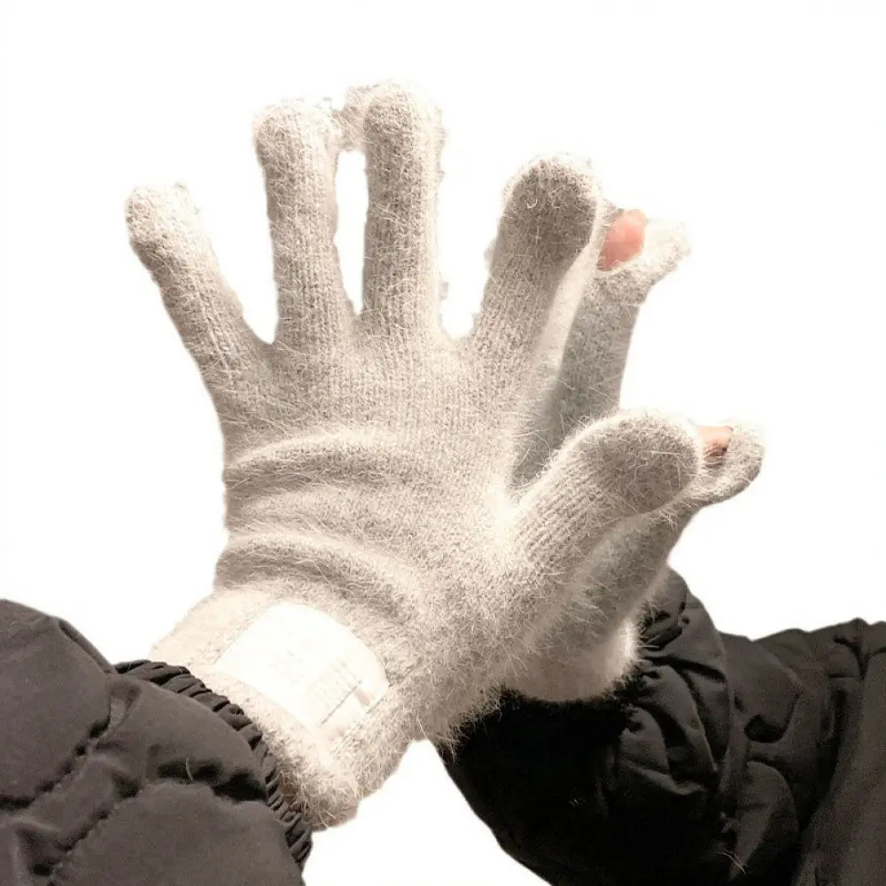 Ladies Thick Warm Knit Gloves Winter Outdoor Cycling Thermal Mittens Touch Screen Fingerless Soft Blend Sweet Style