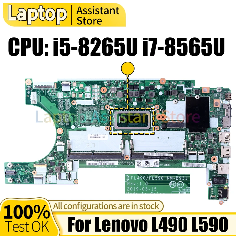 For Lenovo L490 L590 Laptop Mainboard NM-B931 02DM254 02DM144 i5-8265U i7-8565U Notebook Motherboard