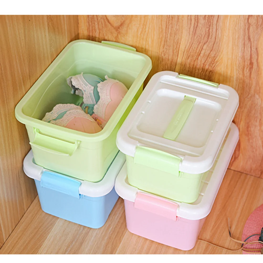 صندوق تخزين بلاستيكي لون الحلوى صغير الحجم حاويات متينة للاستخدام المنزلي والمكتب مقبض للسفر والنزهات والتخييم لون عشوائي