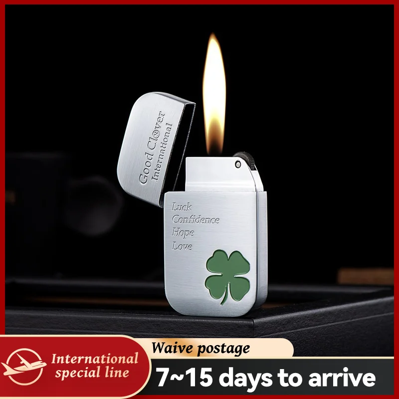 Creative Four-leaf Clover Pattern Lighter Lucky Inflatable Metal Ultra-thin Grinding Wheel Open Flame Igniter