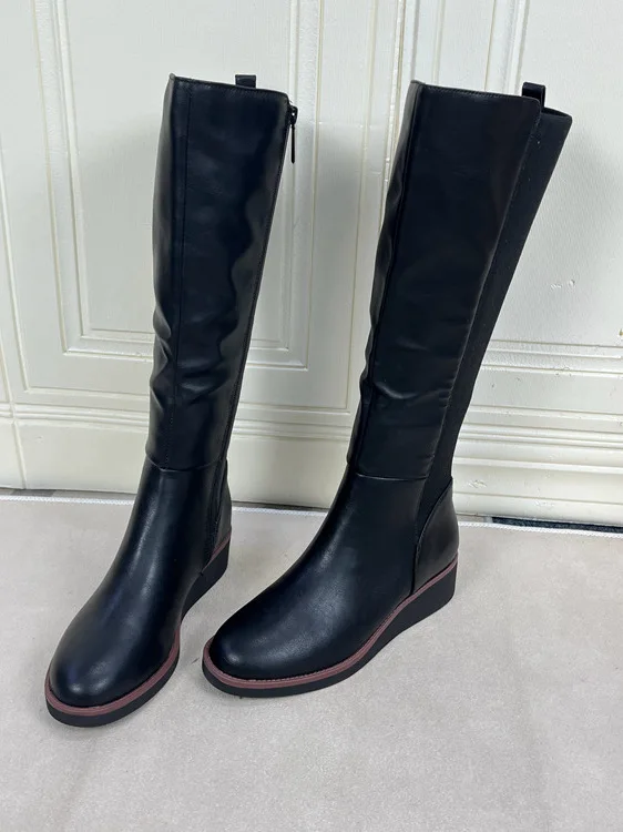 

Faionable Casual round Toe Color Thi Heel Side Zipper Long Tube Boots Women's Boots Spring Autumn Season PU Leather