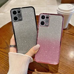 For OPPO Reno 7 4G Case OPPO RENO 8 4G F21 Pro F21S Pro 4G Phone Case Shiny Glitter Plating Silicone Camera Lens Soft Back Cover