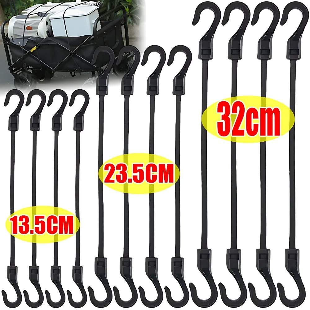 Cordas Elásticas de Alta Elasticidade com Ganchos de Plástico, Correias de Amarração Resistentes e Absorventes de Choque para Barracas de Camping, Lonas, Bagagens e Carros