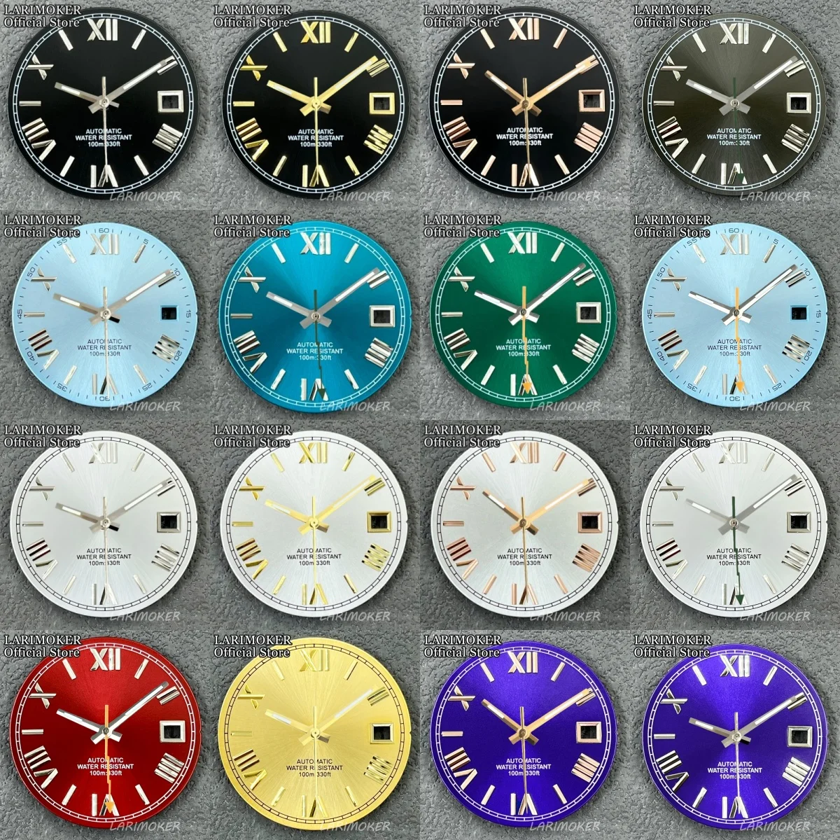 LARIMOKER 29mm Roman Edge Mark Sunberst Date Watch Dial With Green Luminous Pointers Suitable For Mingzhu/PT5000 Watch Accessory