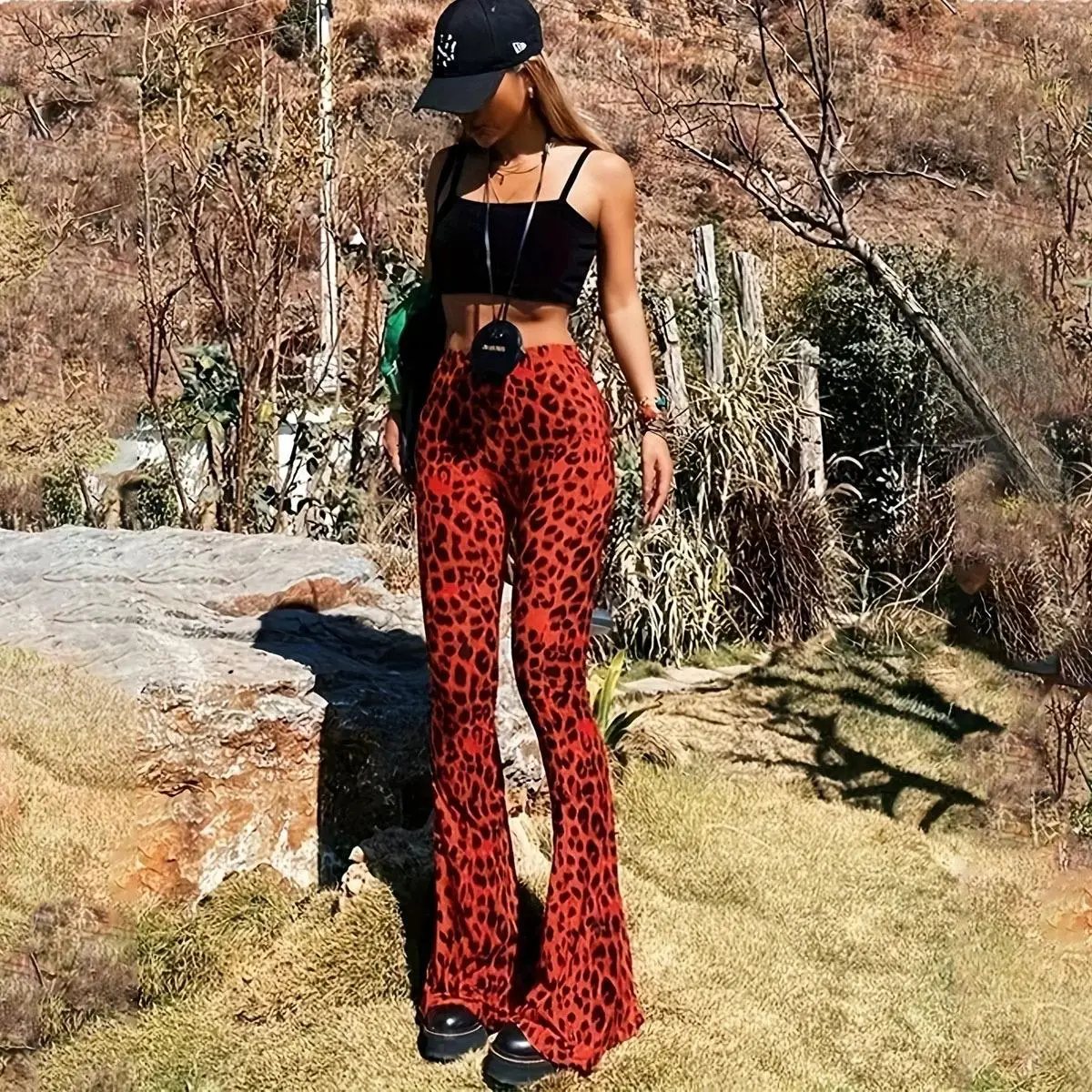 ارتفاع الخصر اليوغا السراويل ليوبارد طباعة عارضة متوهج السراويل النسائية Faion عالية الخصر ألياف البوليستر المطبوعة مايكرو مضيئة السراويل #4