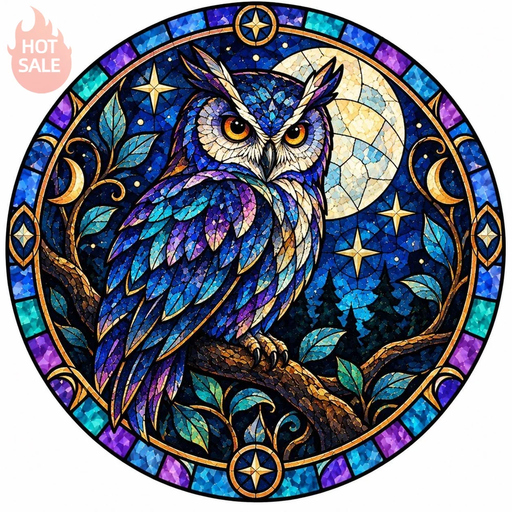 Stained Glass Effect Night Owl Bird Dark Blue Moon Branch Ornamentation Sticker For Laptop Waterproof Vinyl Decal Car Styling