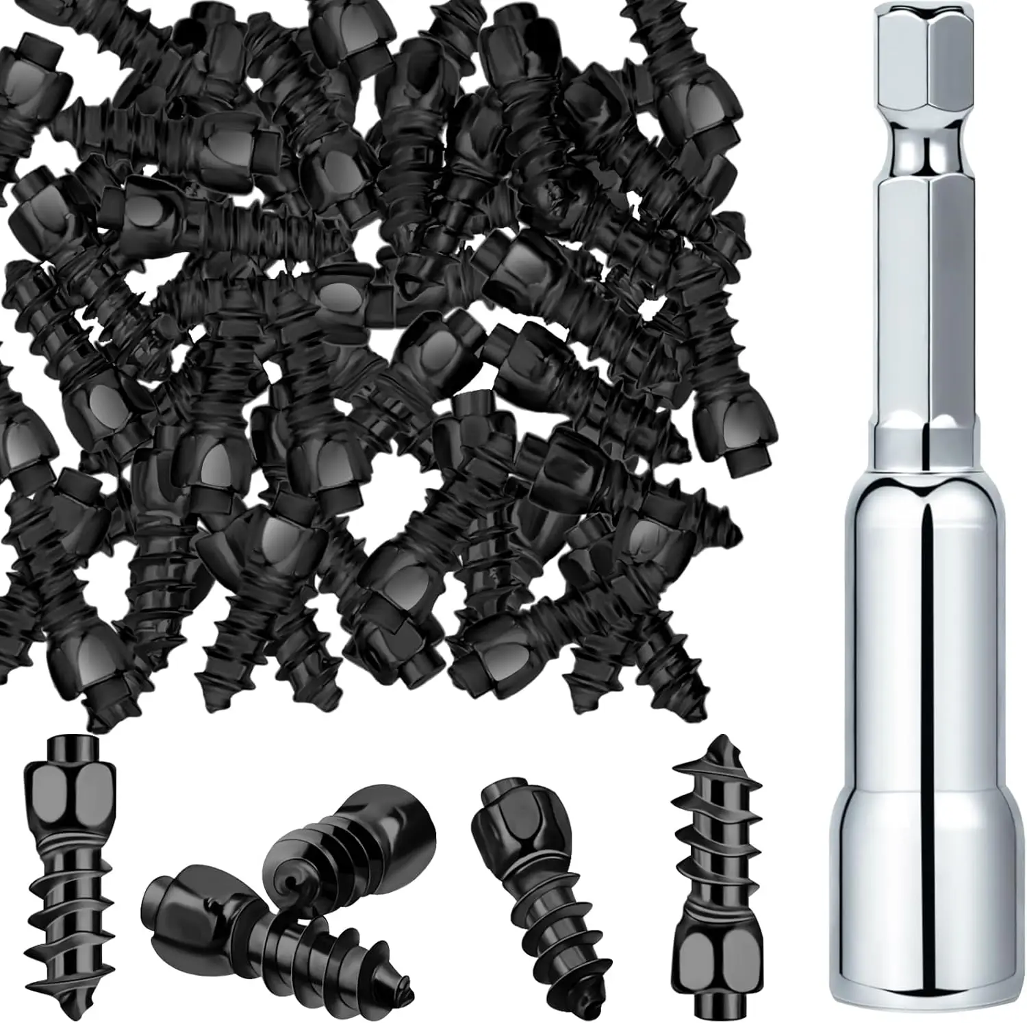 

400 Pcs Black Carbide Tire Studs 4x12mm with Tool for Snow Traction on Car Truck Bike Motorcycle ATV Boot