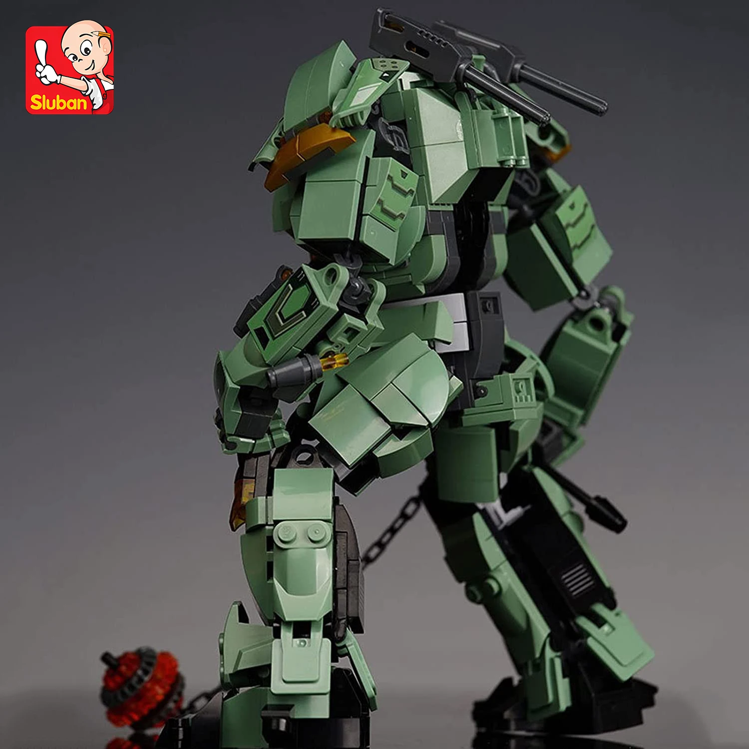 542pcs Sluban Green Warrior Robot With Chain Hammer Building Blocks Toys, Robot Battle Armor Assembling Educational Toys(No Box)