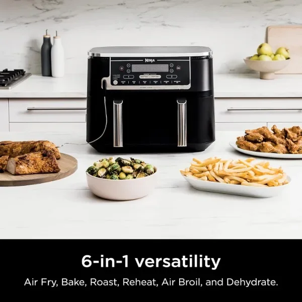 Ninja DZ550 Foodi 10 Quart 6-in-1 DualZone Smart XL Air Fryer with 2 Independent Baskets, Thermometer for Perfect Doneness