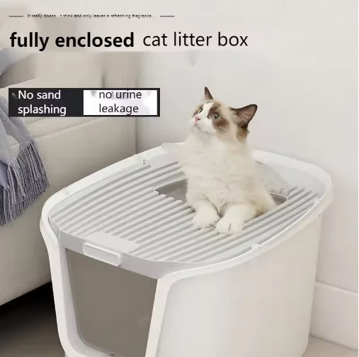 High Value Cat Litter Box Super Large Space Cat Toilet with Lift Cover Clean Sandbox with Multi-Directional Access for Cats