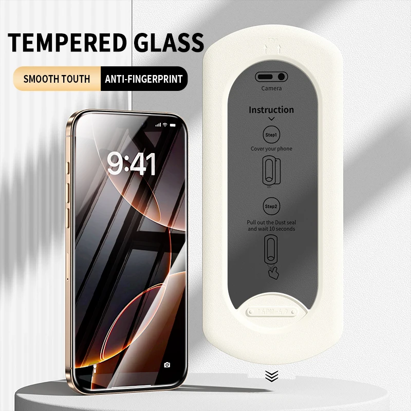 2 Piezas Vidrio Templado HD con Caja de Instalación Sin Polvo para iPhone 16 15 14 13 12 11 Plus ProMax X XS XsMax XR, Película Antiespía 2