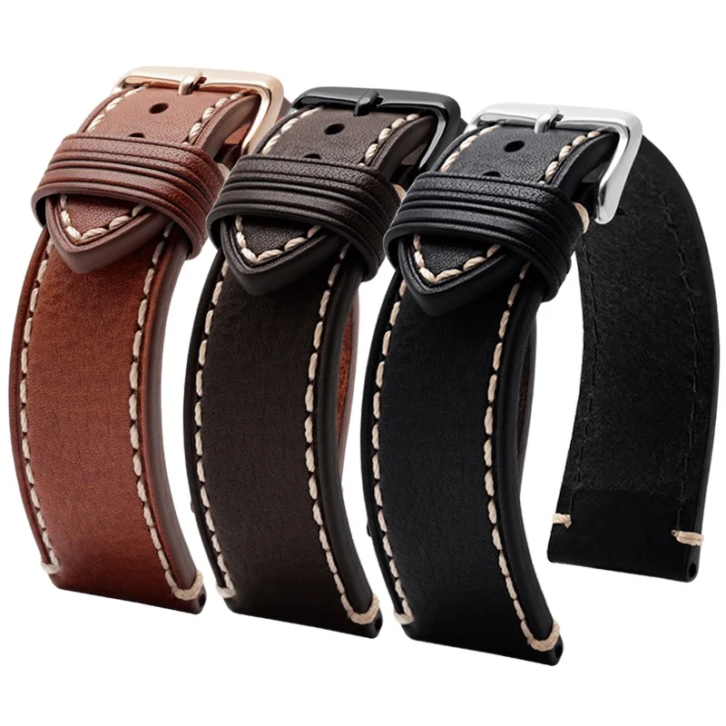 20mm 22mm Italian Cowhide Leather Watchband For Ro-lex Water Ghost Yacht Mingshi Strap Omega Tudor Watch Chain Men's Bracelet