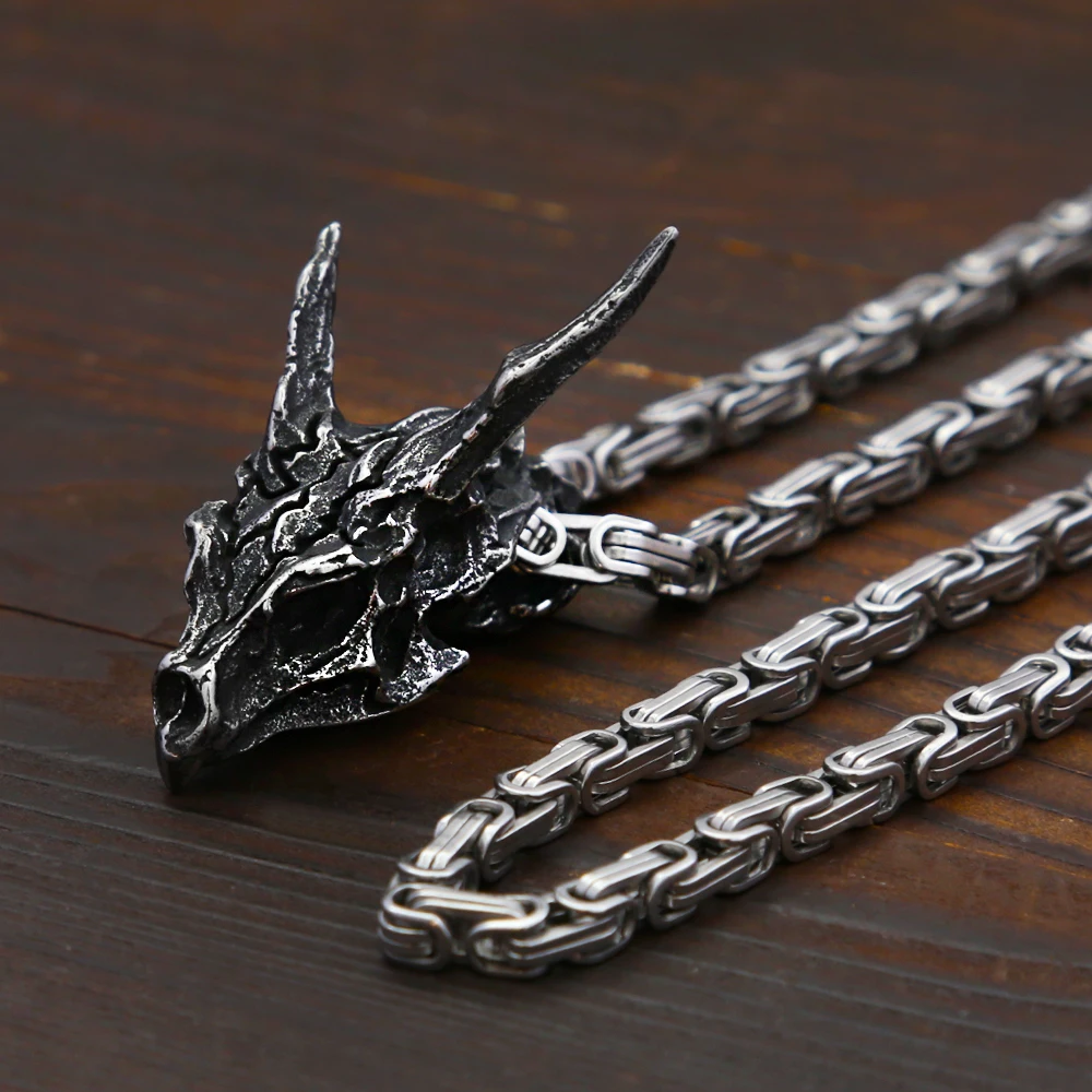 الرجعية الشمال فايكنغ التنين قلادة الفولاذ المقاوم للصدأ الحيوان الجمجمة قلادة للرجال النساء فريد تميمة مجوهرات هدية دروبشيبينغ