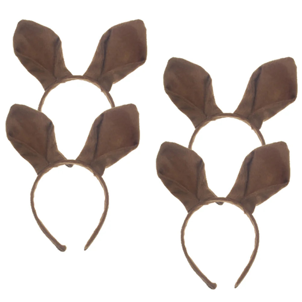 

4pcs Plush Kangaroo Ear Headbands Cosplay Costume Headbands Halloween Party Supplies (Brown) Plush Headband